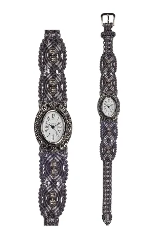 104G - Wide with Vintage Style Oval Marcasite Watch