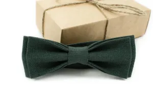 Batwing bow tie Solid Forest Green Color Linen Bow Tie