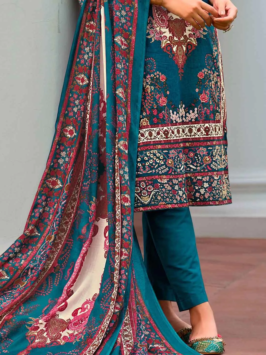 Belliza Cotton Pakistani Print Unstitched Women Salwar Suit Blue