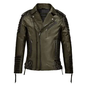 Best Style Fashion Biker Leather Charles Burnt Olive Jacket