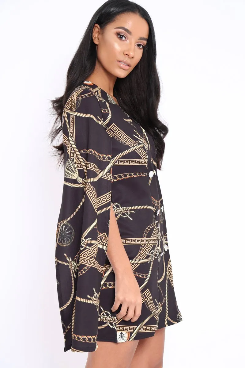 Black Chain Blazer Cape Dress - Nirvi