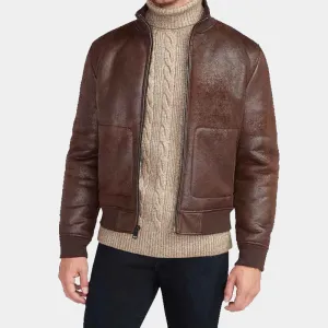 Buy Best Style Fashion Brown Vegan Leather Sherpa Lined Bomber Jacket