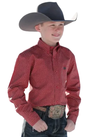 Cinch Kid's Match Dad Geometric Print Button Down Western Red Shirt