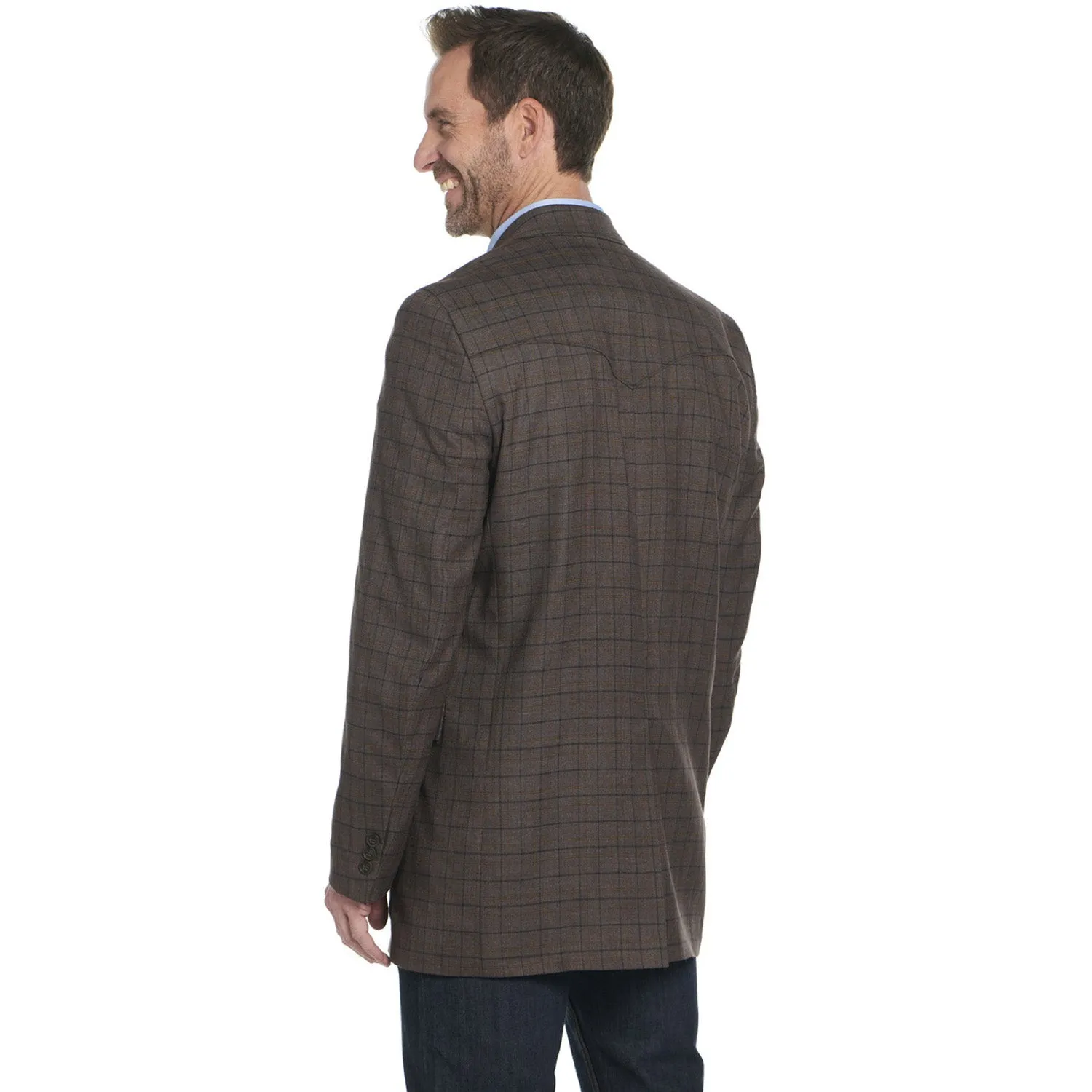 Circle S Mens Houston Brown Plaid Poly/Rayon Two-Button Sport Coat