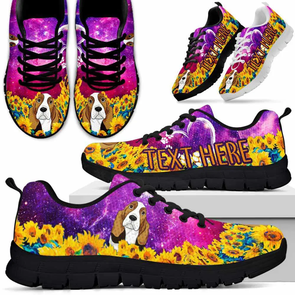 Custom Name Basset Sneaker, Basset Hound Sunflower Galaxy Sneakers Running Shoes, Best Running Shoes