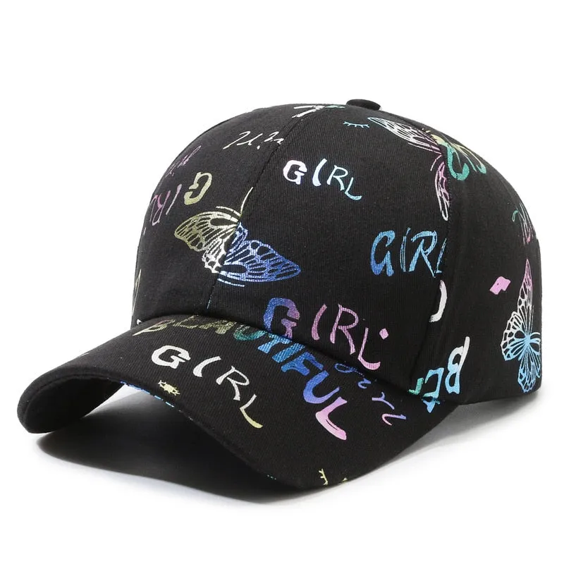 Fashion Women Men Print Graffiti Baseball Caps Female Male Sport Butterfly Smiling Face Letter Visors Cap Sun Hat For Women Men