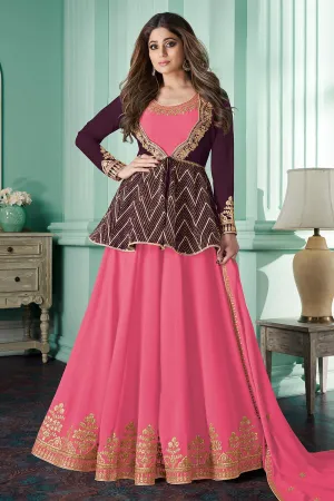 Featuring Shamita Shetty Pink Georgette Anarkali with Jacket