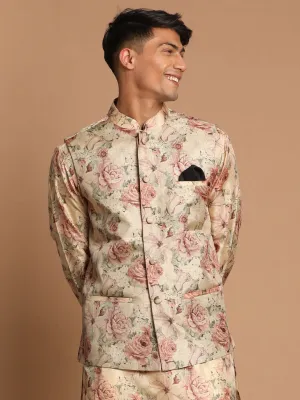 Jashvi Men's Beige Printed Jacket