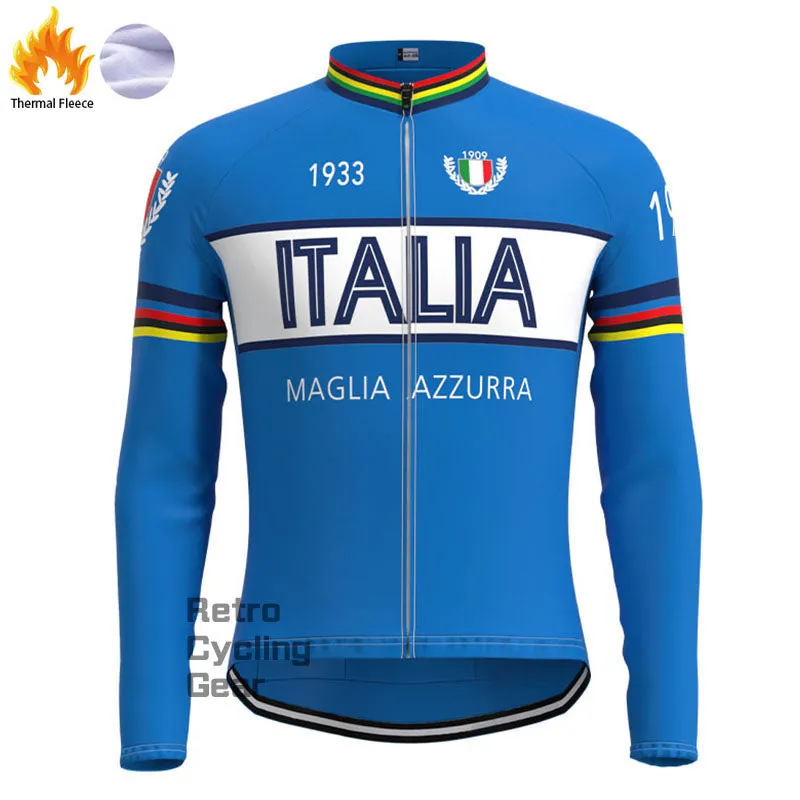 Maglia Azzurra Italia Fleece Retro Cycling Kits