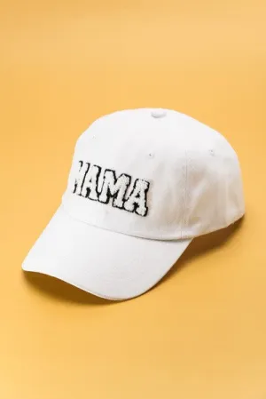 Mama Baseball Cap - White Color / Sherpa Letters