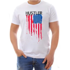 Men's Officially Licensed Hustler HST-560 'Hardcore Biker Color Flag' White T-Shirt