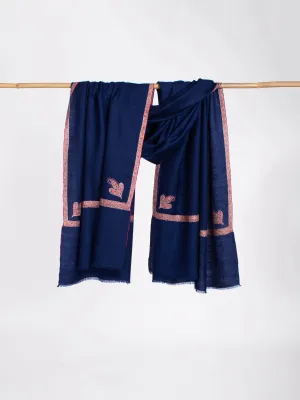 Navy Blue Hashia Embroidered Pashmina Shawl - REDLANDS