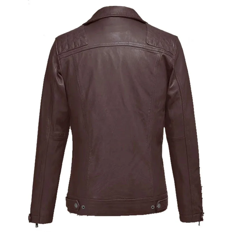 New Genuine Best Looking Style Ironwood Burgundy Biker Fashion Leather Jacket