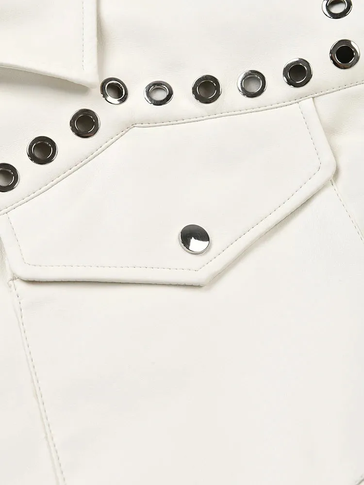 Pre Order:  Zip-Up Faux Leather Rivets Jacket