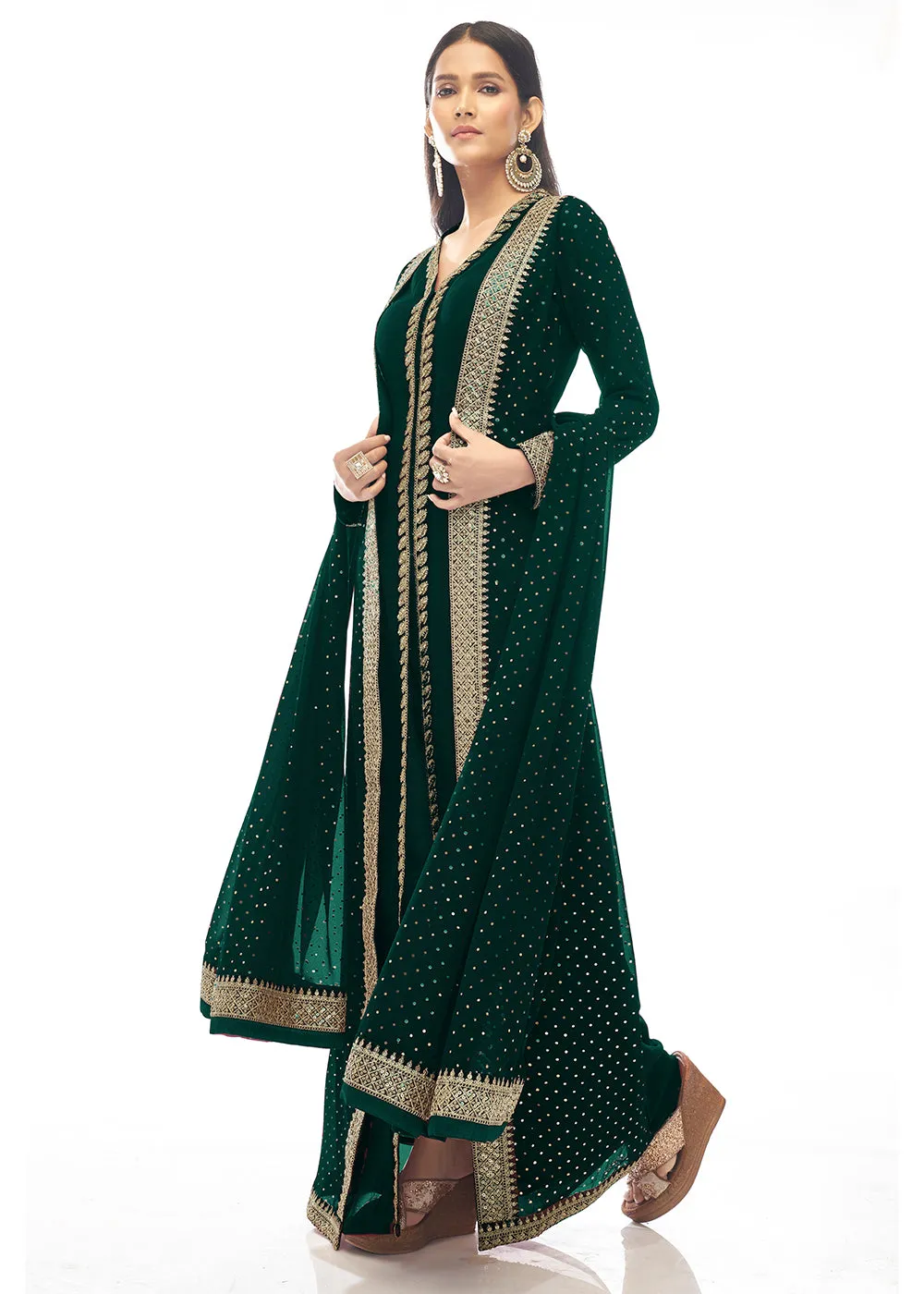 Premium Georgette Amazonas Green Jacket Style Anarkali Dress