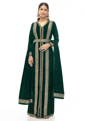 Premium Georgette Amazonas Green Jacket Style Anarkali Dress