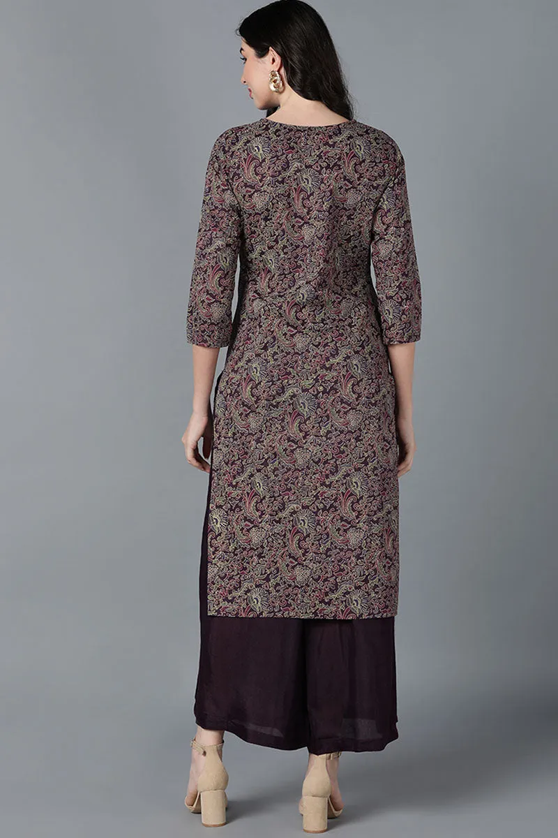 Purple Cotton Printed Kurtas