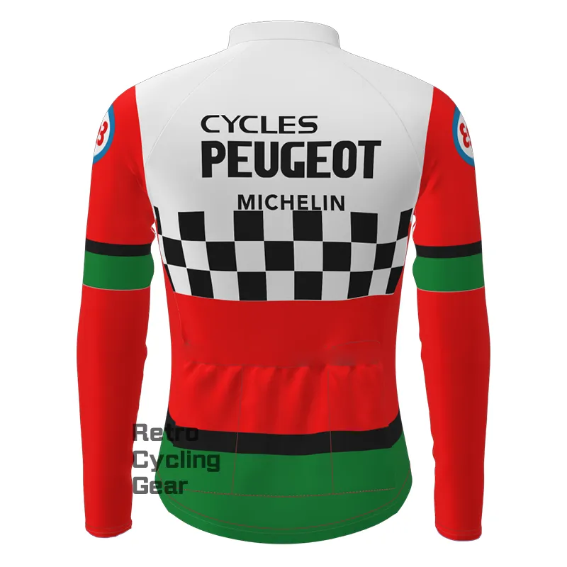 Red Peugeot Fleece Retro Long Cycling Kits