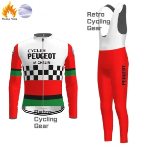 Red Peugeot Fleece Retro Long Cycling Kits