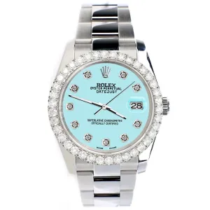 Rolex Datejust 36mm 2.7ct Aqua Blue Dial Watch with Custom Diamond Bezel   TFJ-142507927