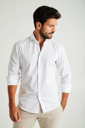 Slim fit cotton elastane comfort poplin shirt in garment dye