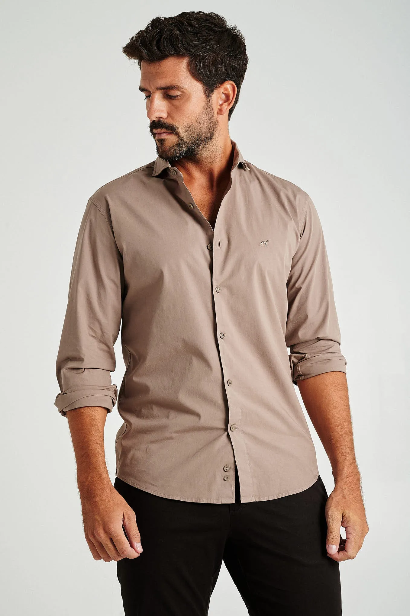 Slim fit cotton elastane comfort poplin shirt in garment dye