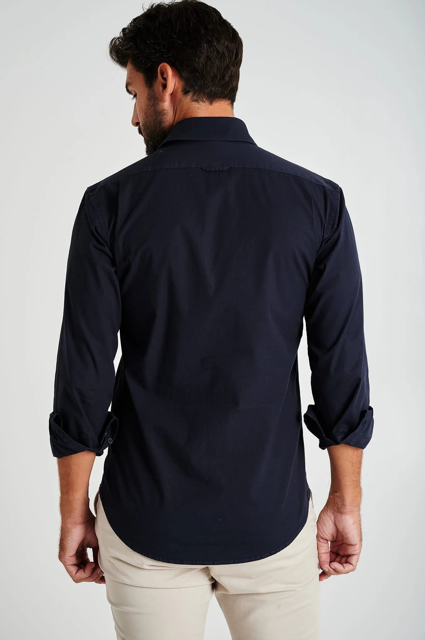 Slim fit cotton elastane comfort poplin shirt in garment dye