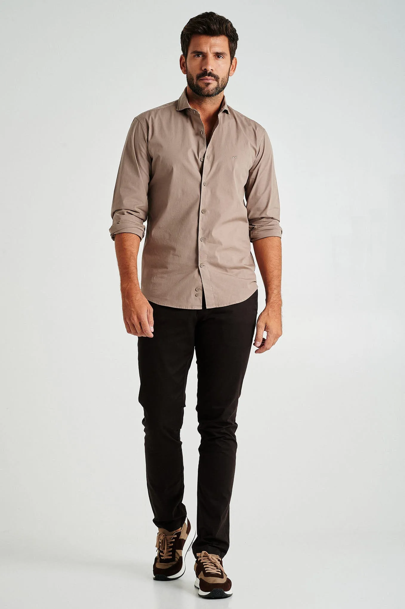 Slim fit cotton elastane comfort poplin shirt in garment dye