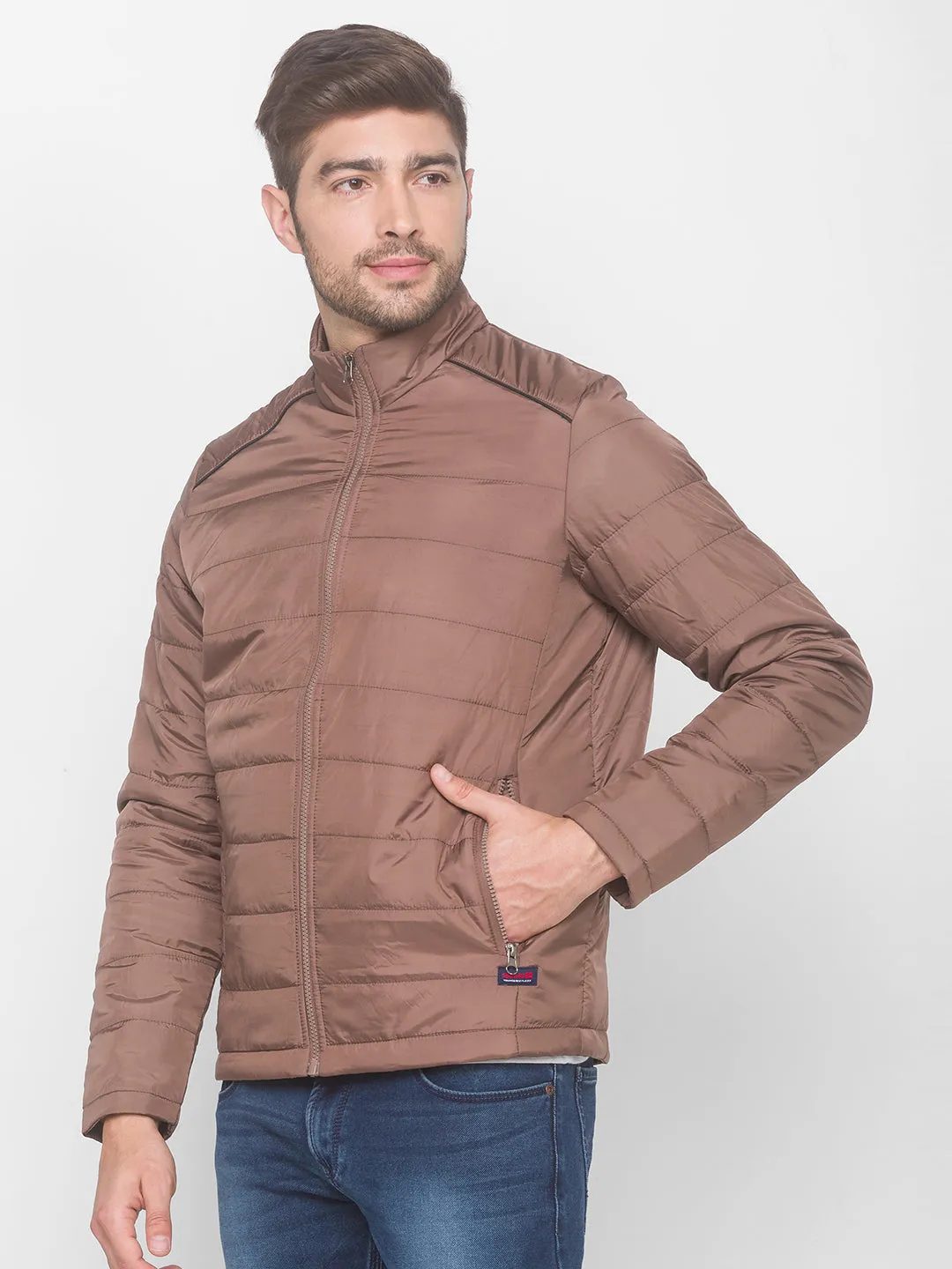 Spykar Brown Polyester Men Front Open Jacket