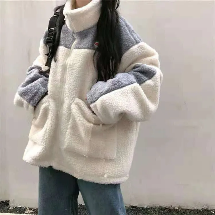 Teddy Bear Fur Oversize Hoodies Women Bomber Jacket Faux Lamb Fur Coat