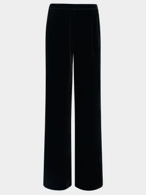 Wide Velvet Tailored Trouser in Black