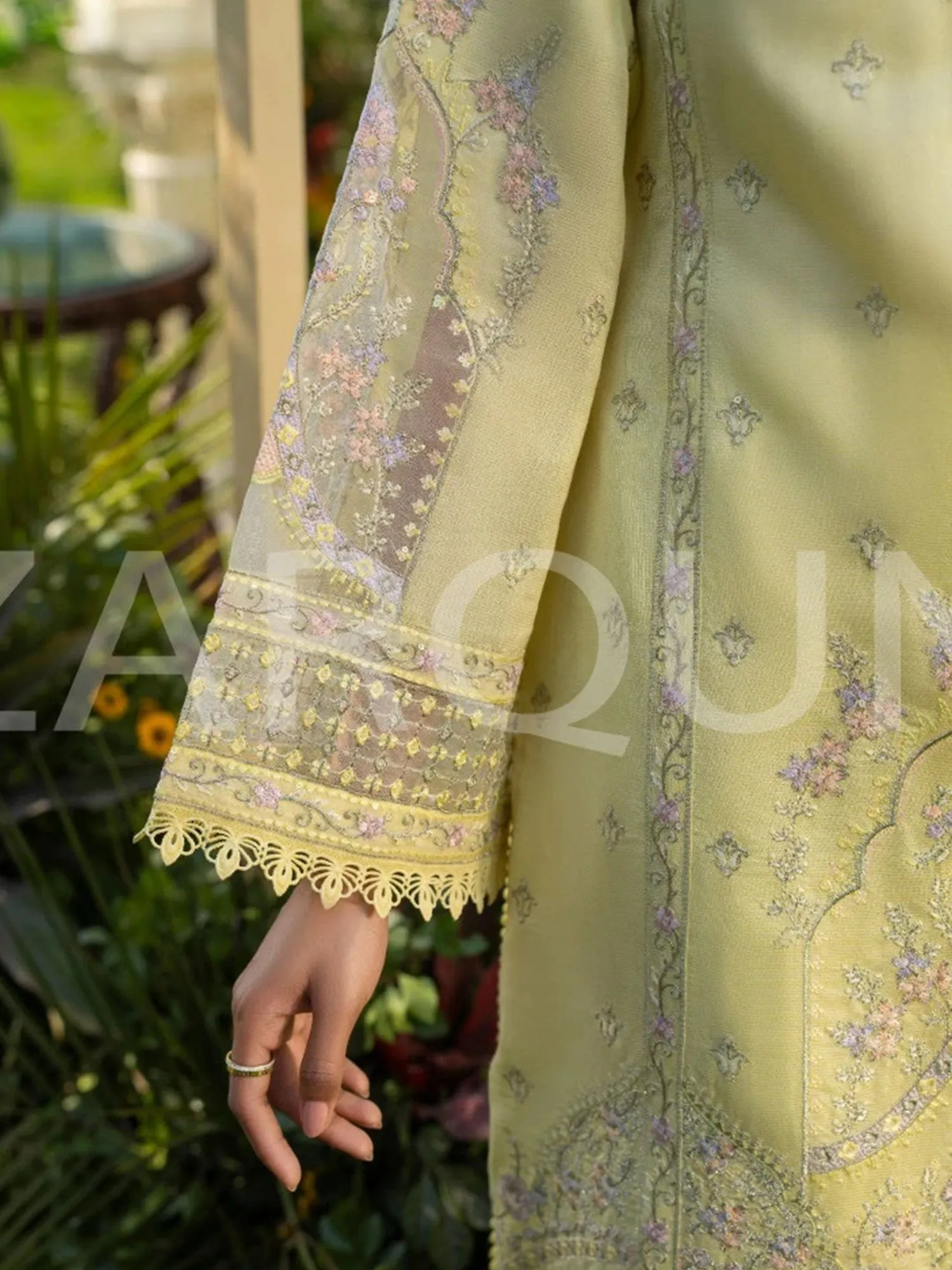 Zarqun Lime Embroidered Luxury Khadi Cotton Suit (2417A)